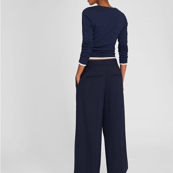 NWT Club Monaco Navy Blue Wide Leg Borrem Cropped Trousers - Picture 3 of 5
